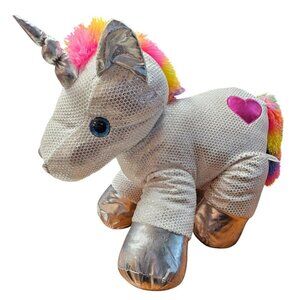 22' Tall Silver Sparkle Unicorn Plush Toy With Rainbow Mane & Tail By Dan Dee